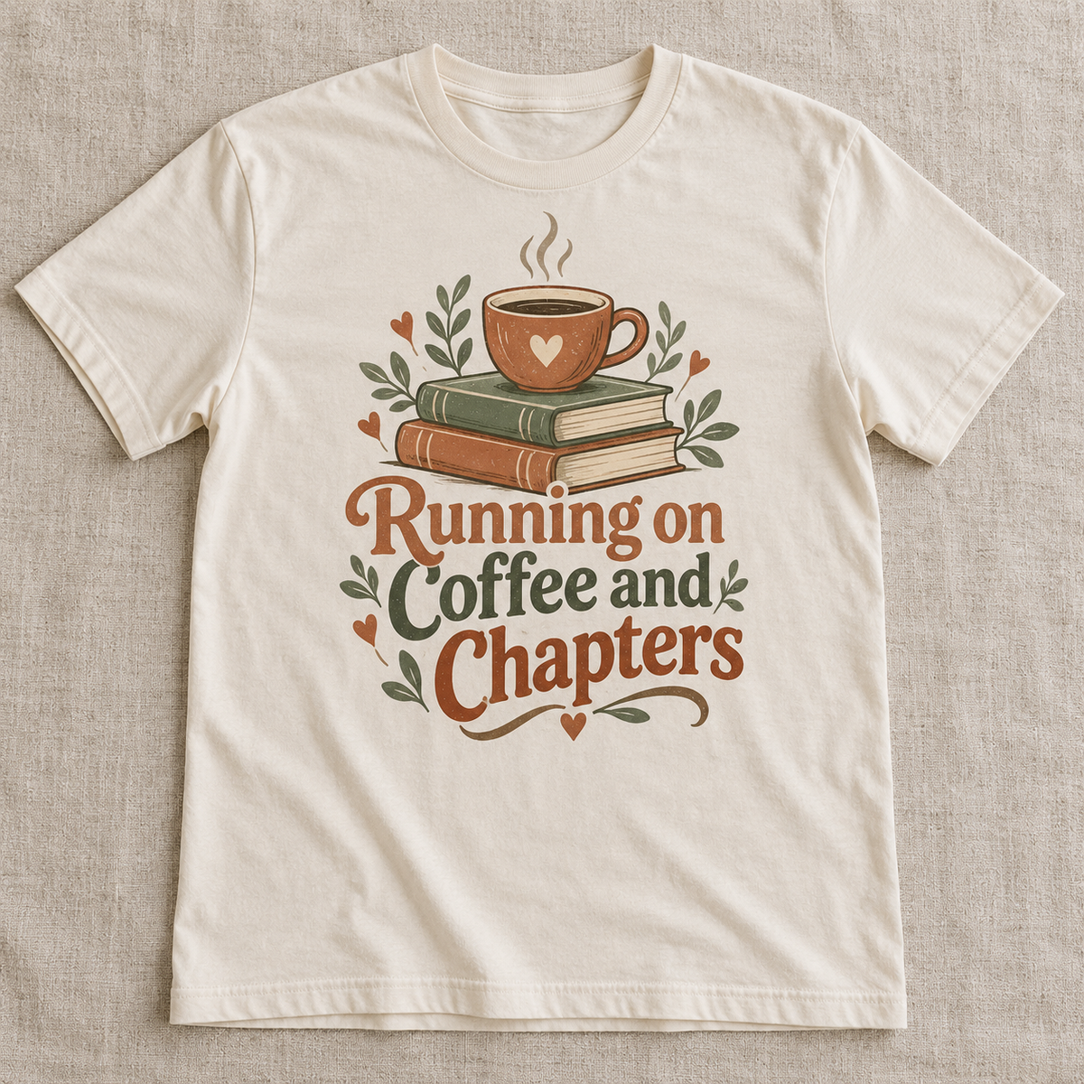 Running on Coffee and Chapters tee shown in Natural