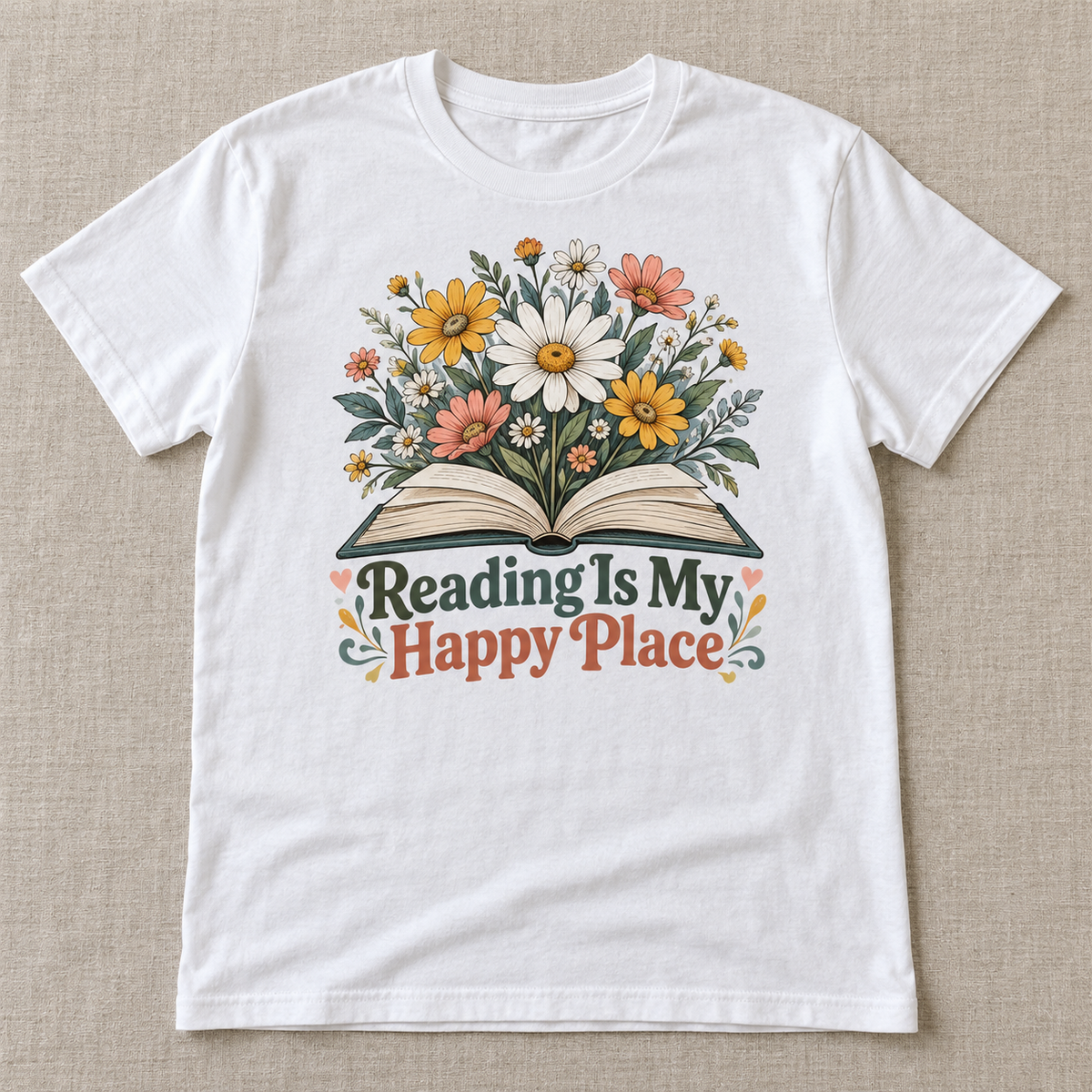 Reading Is My Happy Place tee shown in White