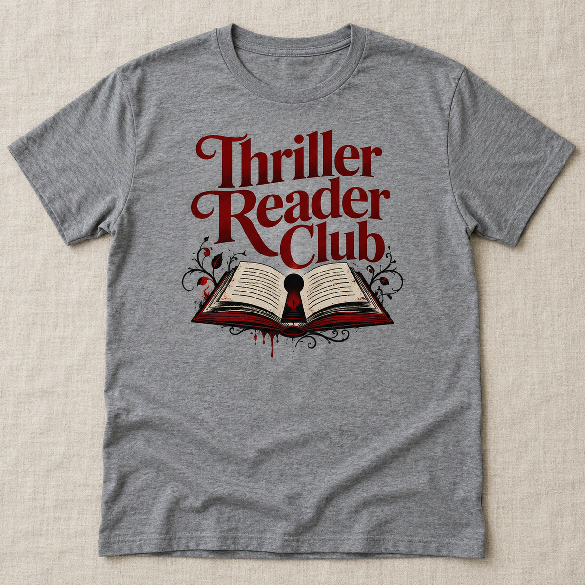 Thriller Reader Club tee shown in Gray