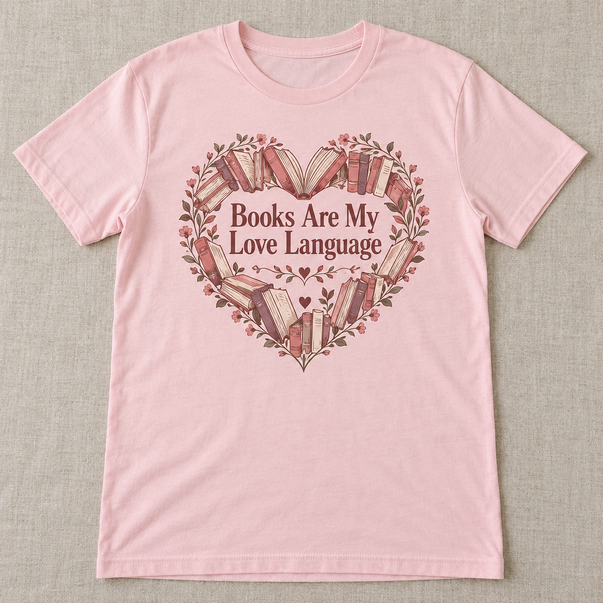 Books Are My Love Language tee shown in Light Pink