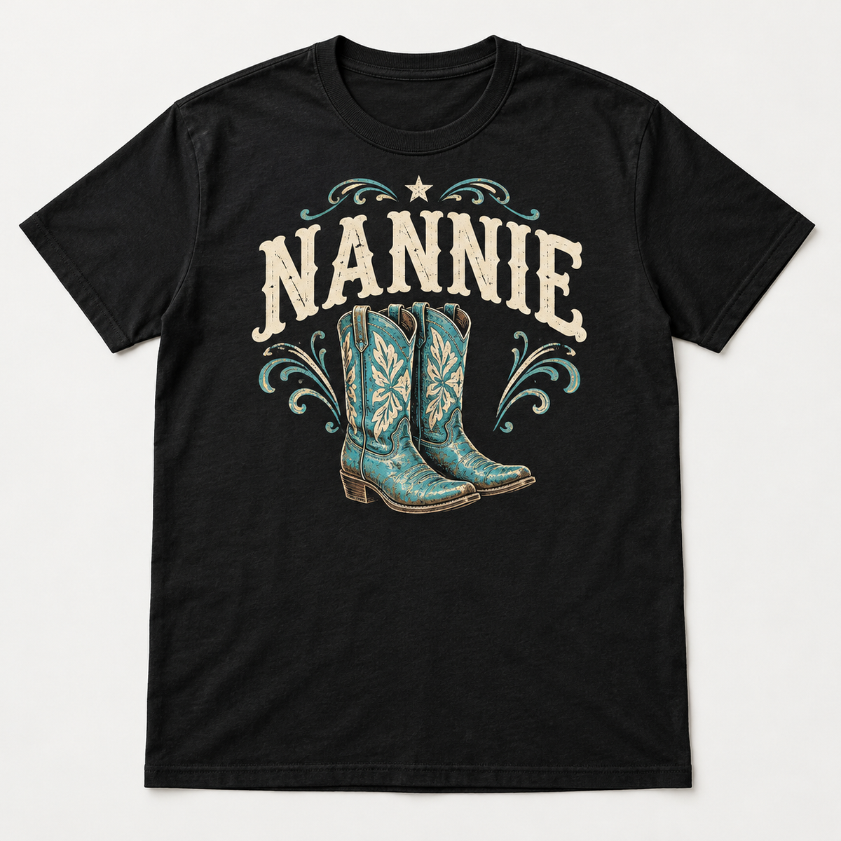 Nannie Country Boots tee mockup in Black