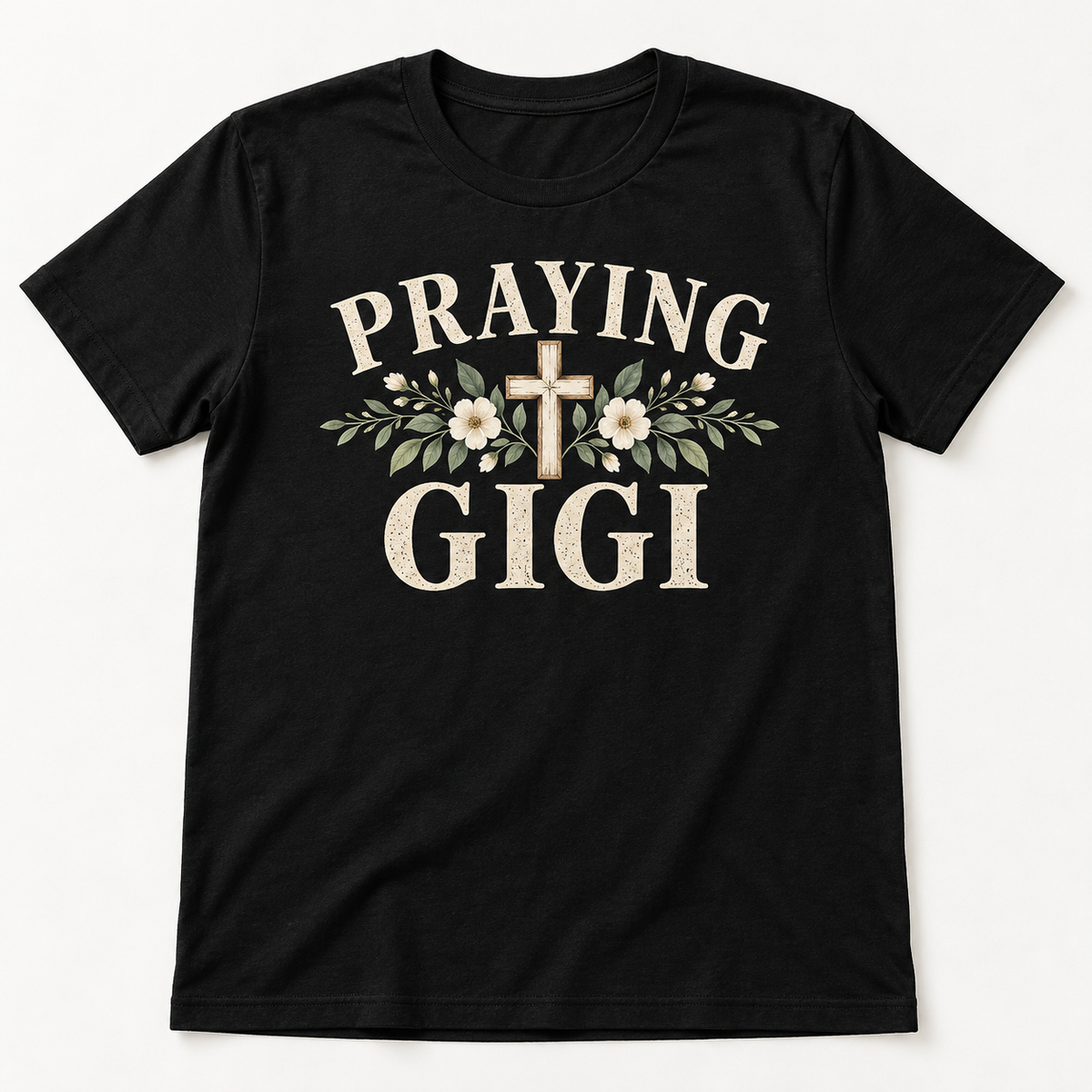Gigi Prayer Warrior tee mockup in Black