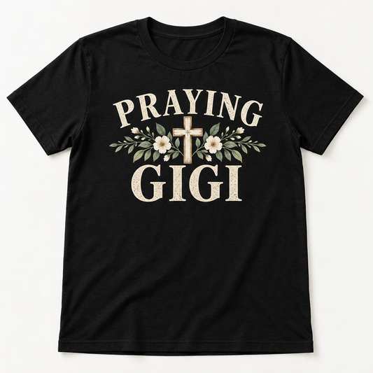 Gigi Prayer Warrior tee mockup in Black