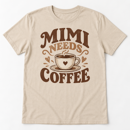 Mimi Coffee Club tee mockup in Sand