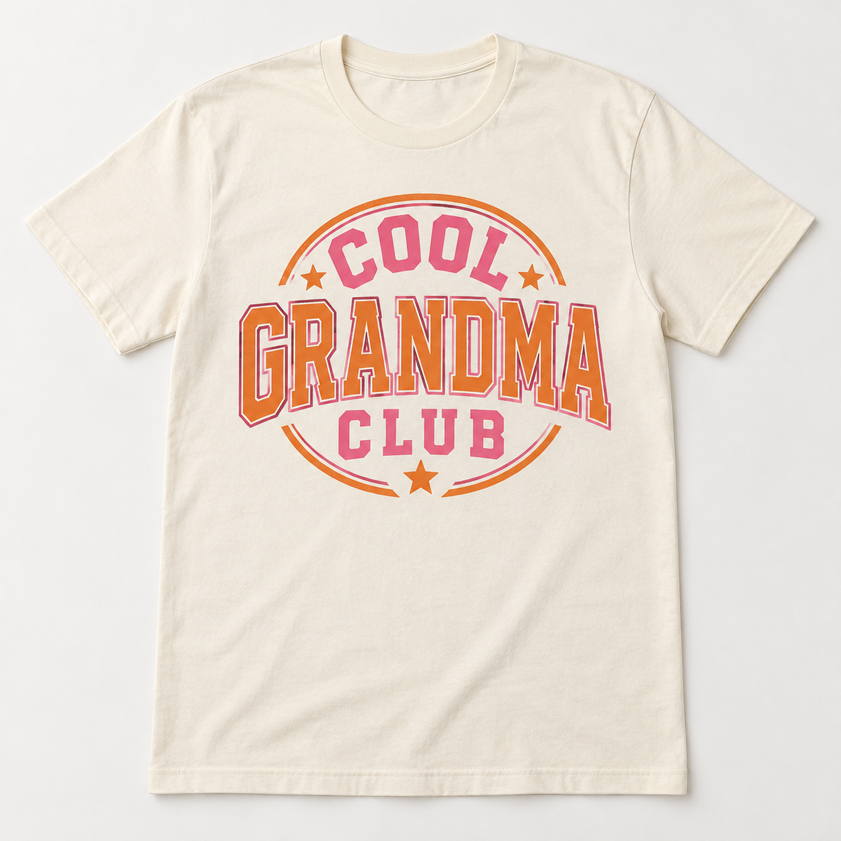 Grandma Cool Club tee mockup in Ivory
