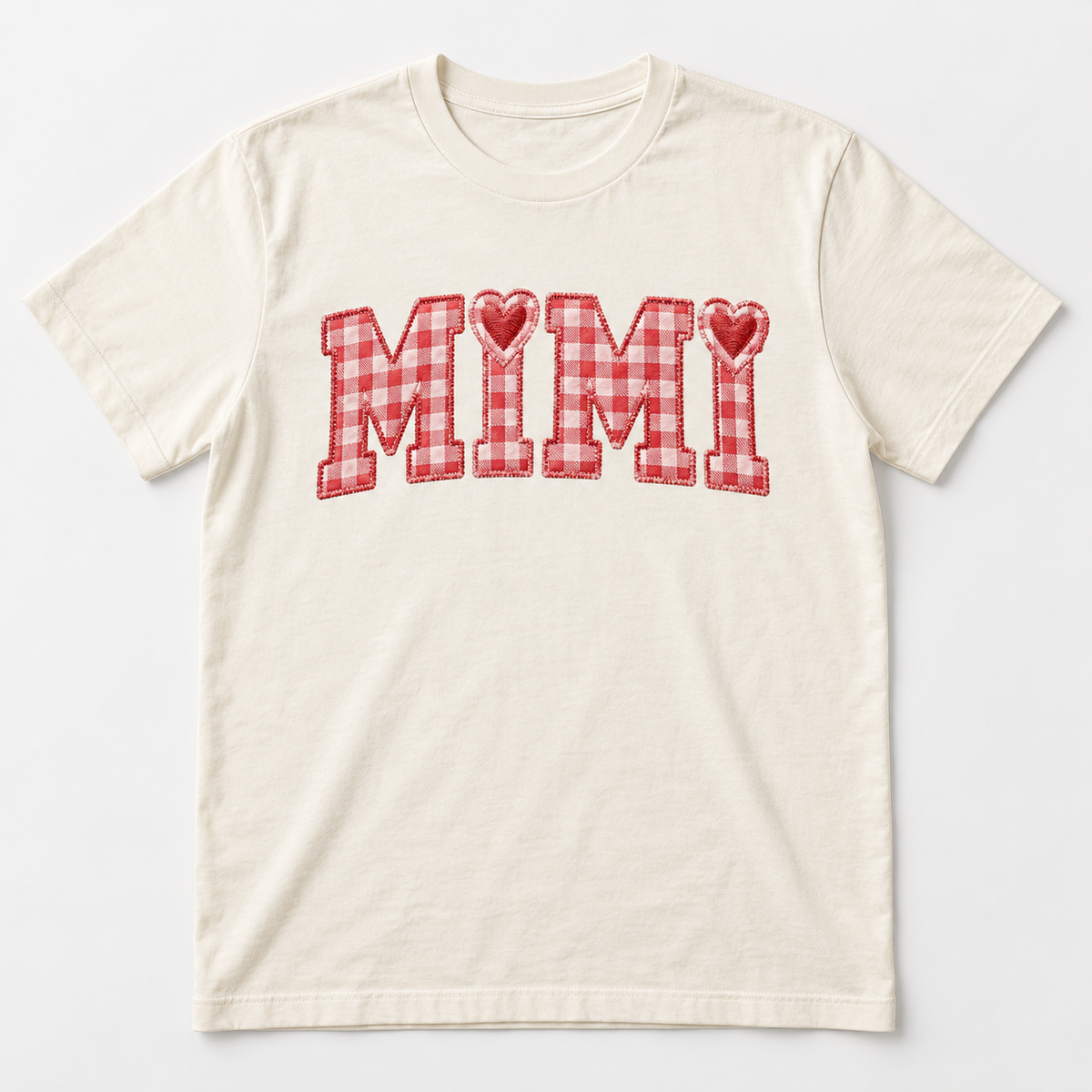 Mimi Heart Patchwork tee mockup in Ivory