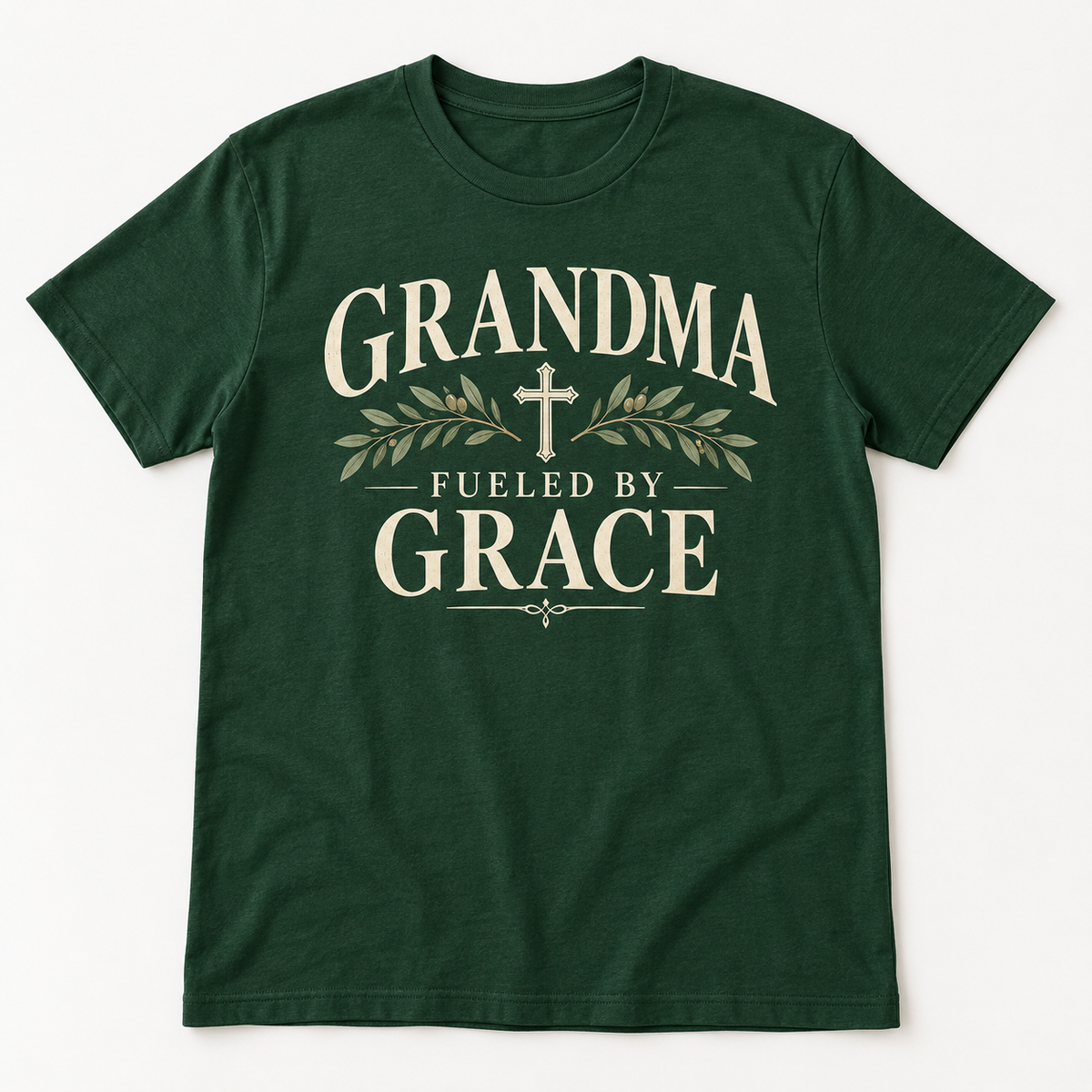 Grandma Faith Grace tee mockup in Forest Green