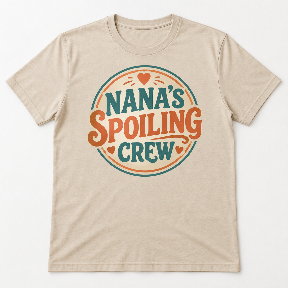 Nana Spoiling Crew tee mockup in Sand