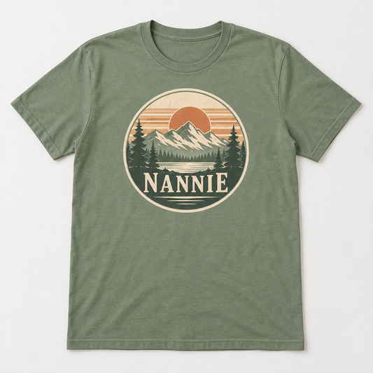 Nannie Mountain Mama tee mockup in Sage