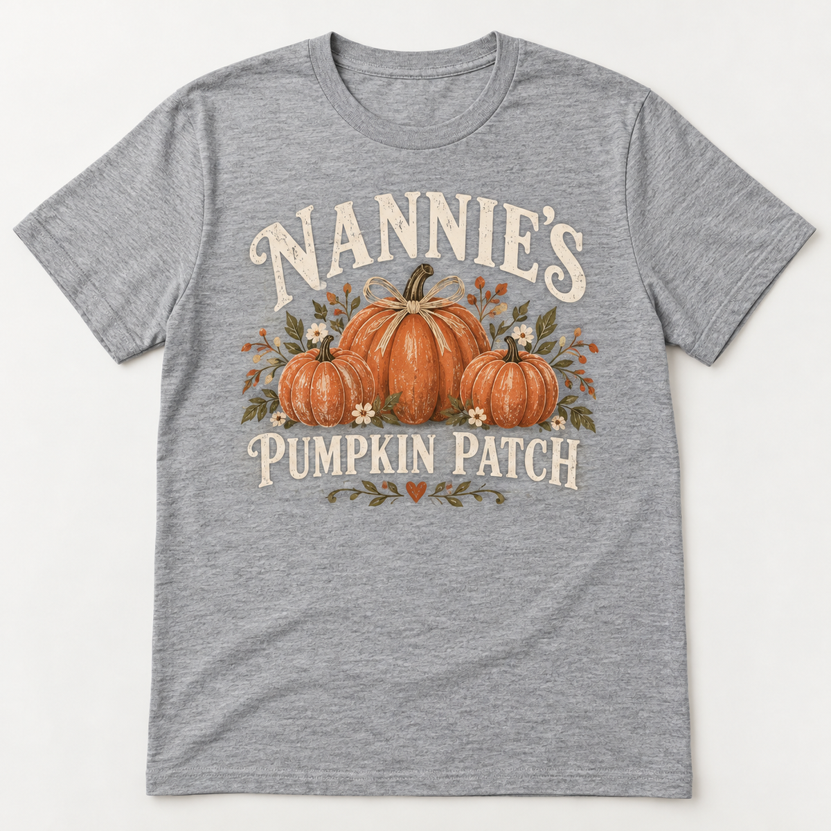 Nannie Pumpkin Patch tee mockup in Heather Gray