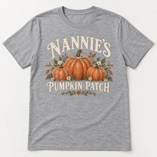 Nannie Pumpkin Patch tee mockup in Heather Gray