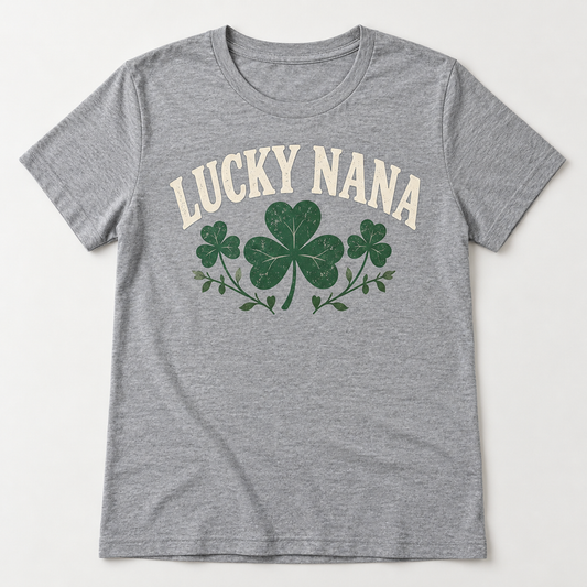 Nana Lucky Nana tee mockup in Heather Gray