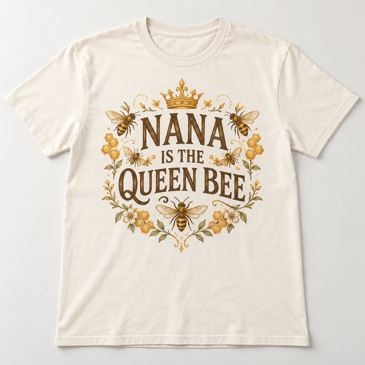 Nana Honey Bee tee mockup in Ivory