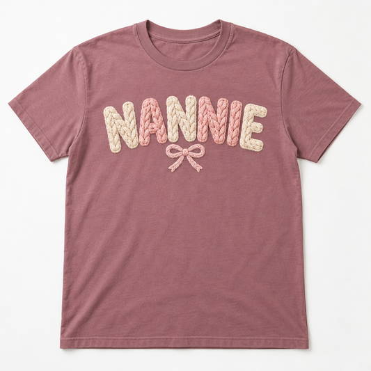 Nannie Cozy Knit tee mockup in Mauve