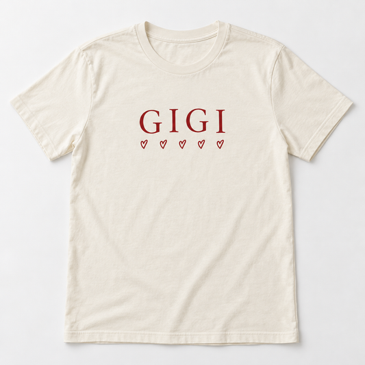 Gigi Tiny Hearts tee mockup in Ivory