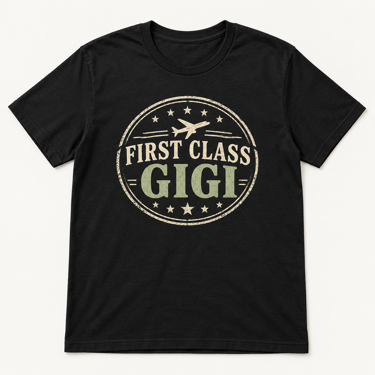 Gigi First Class tee mockup in Black