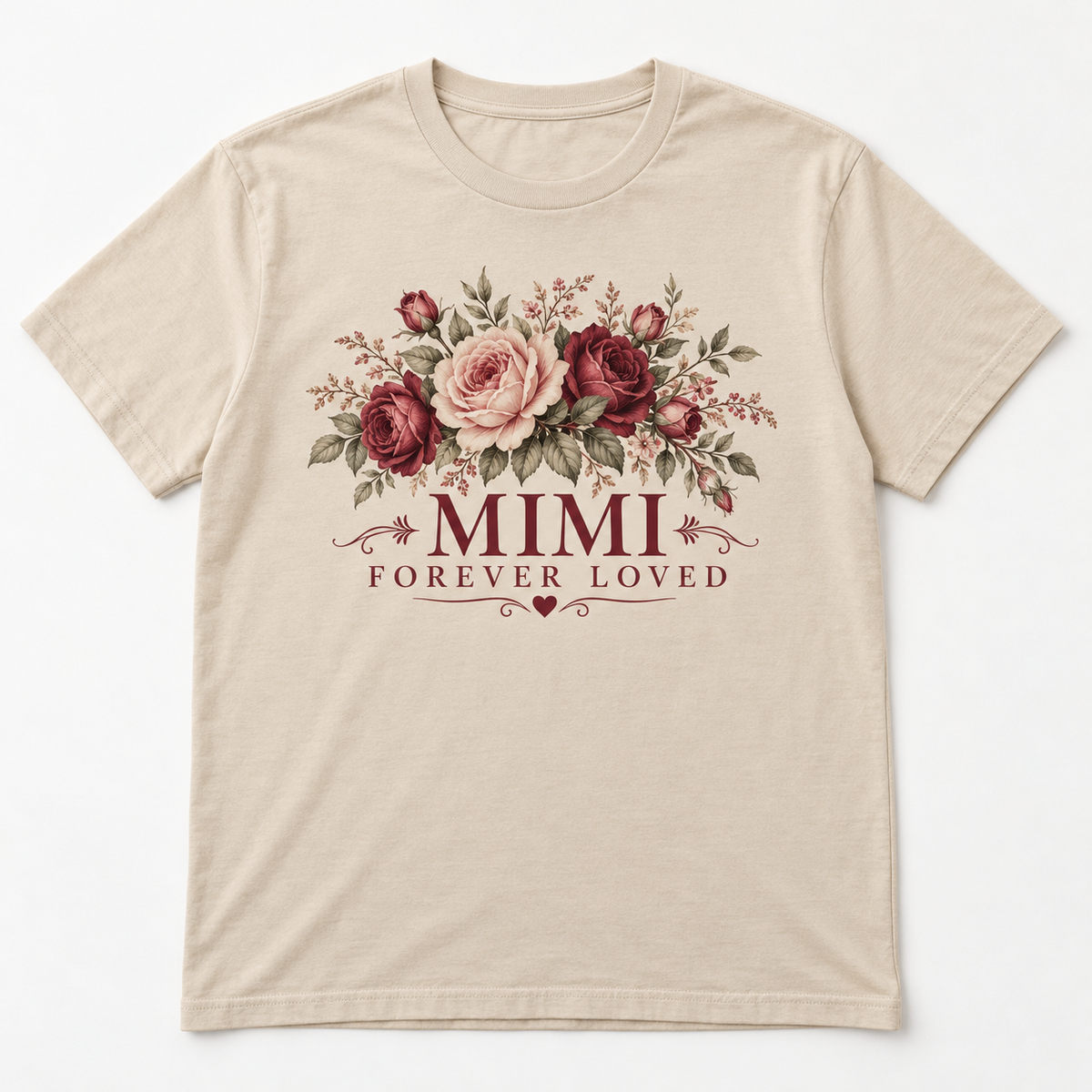 Mimi Forever Loved tee mockup in Sand