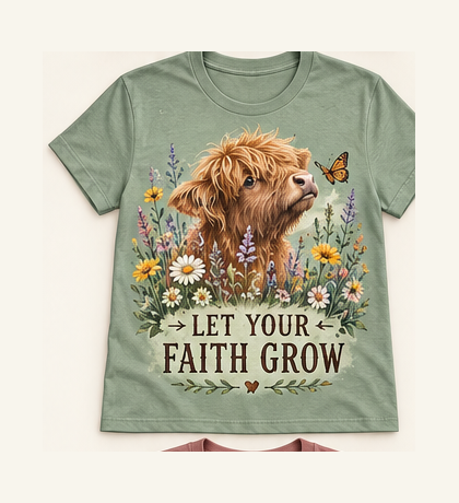 Let Your Faith Grow Highland cow tee mockup