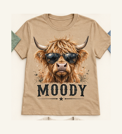 Moody Highland cow tee mockup