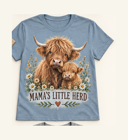 Mama's Little Herd Highland cow tee mockup