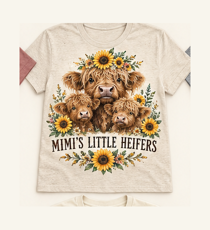 Mimi's Little Heifers Highland cow tee mockup