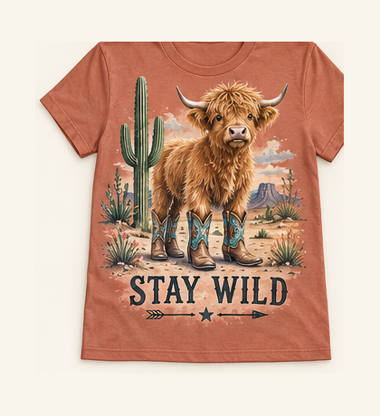 Stay Wild Highland cow tee mockup