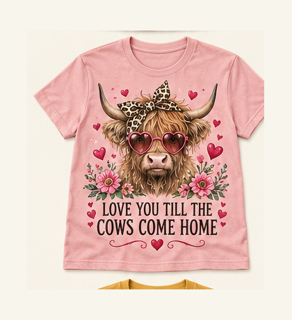 Love You Till the Cows Come Home Highland cow tee mockup
