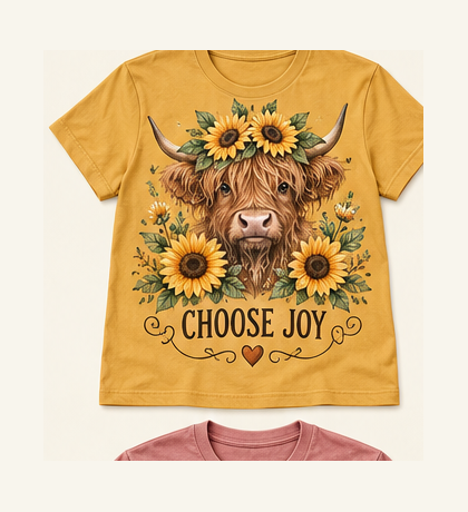Choose Joy Highland cow tee mockup