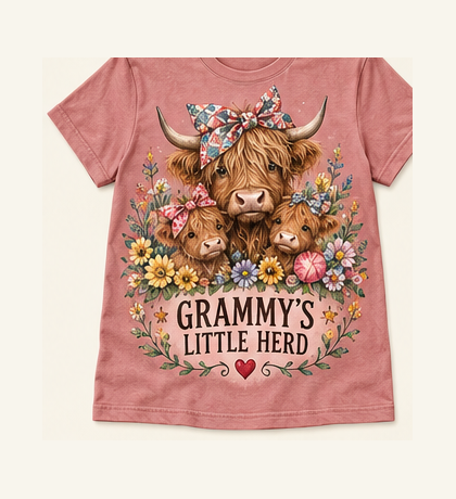 Grammy's Little Herd Highland cow tee mockup