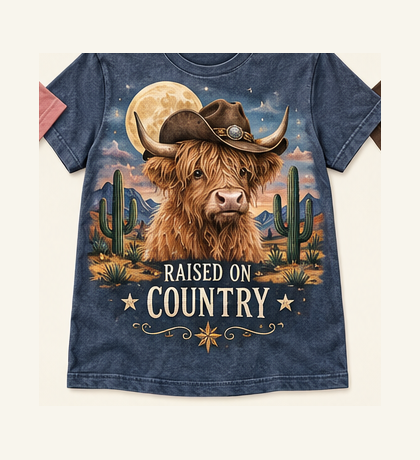 Raised on Country Highland cow tee mockup