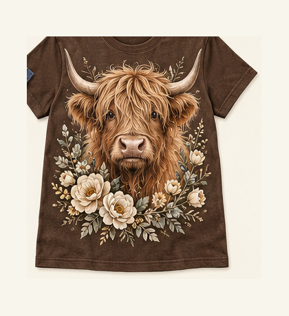 Floral Highland Cow Highland cow tee mockup