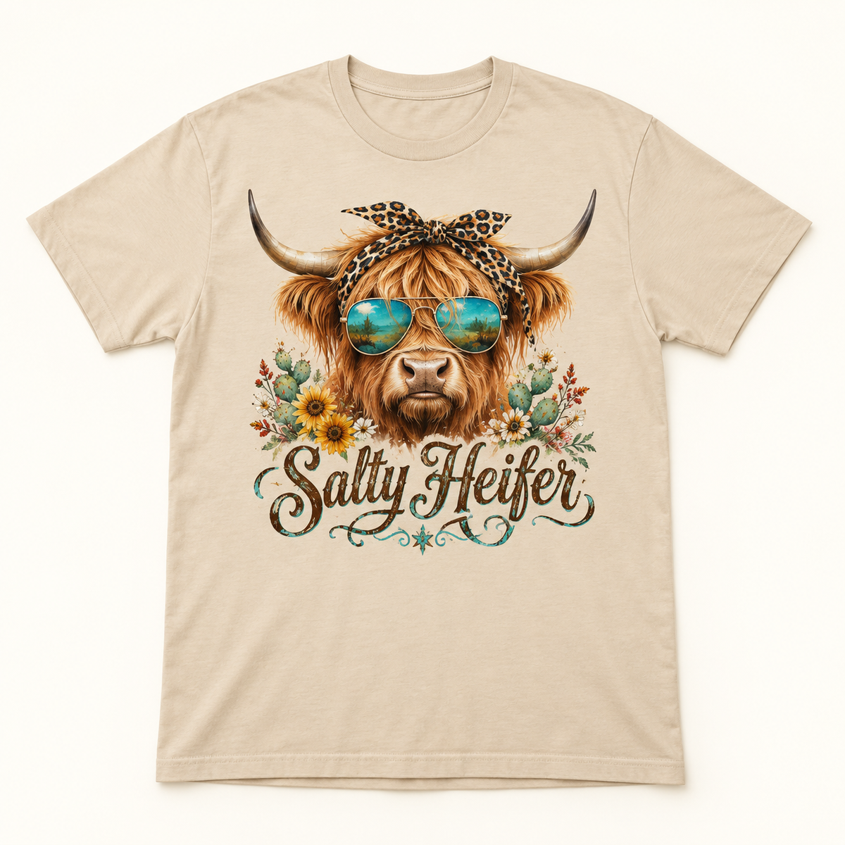Salty Heifer Highland cow tee mockup