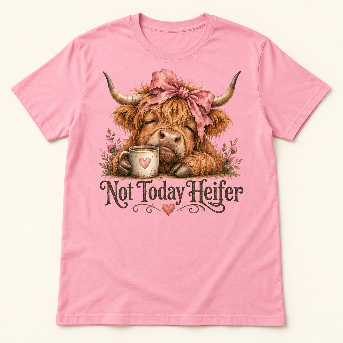 Not Today Heifer Highland cow tee mockup
