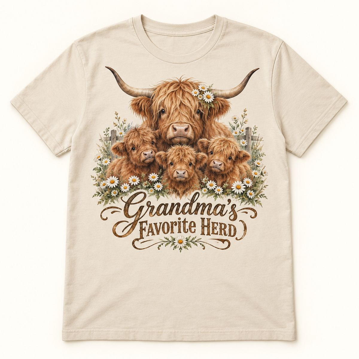 Grandma's Favorite Herd Highland cow tee mockup