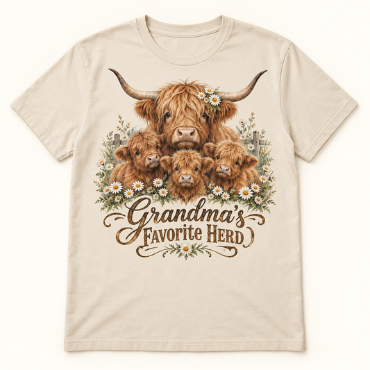 Grandma's Favorite Herd Highland cow tee mockup