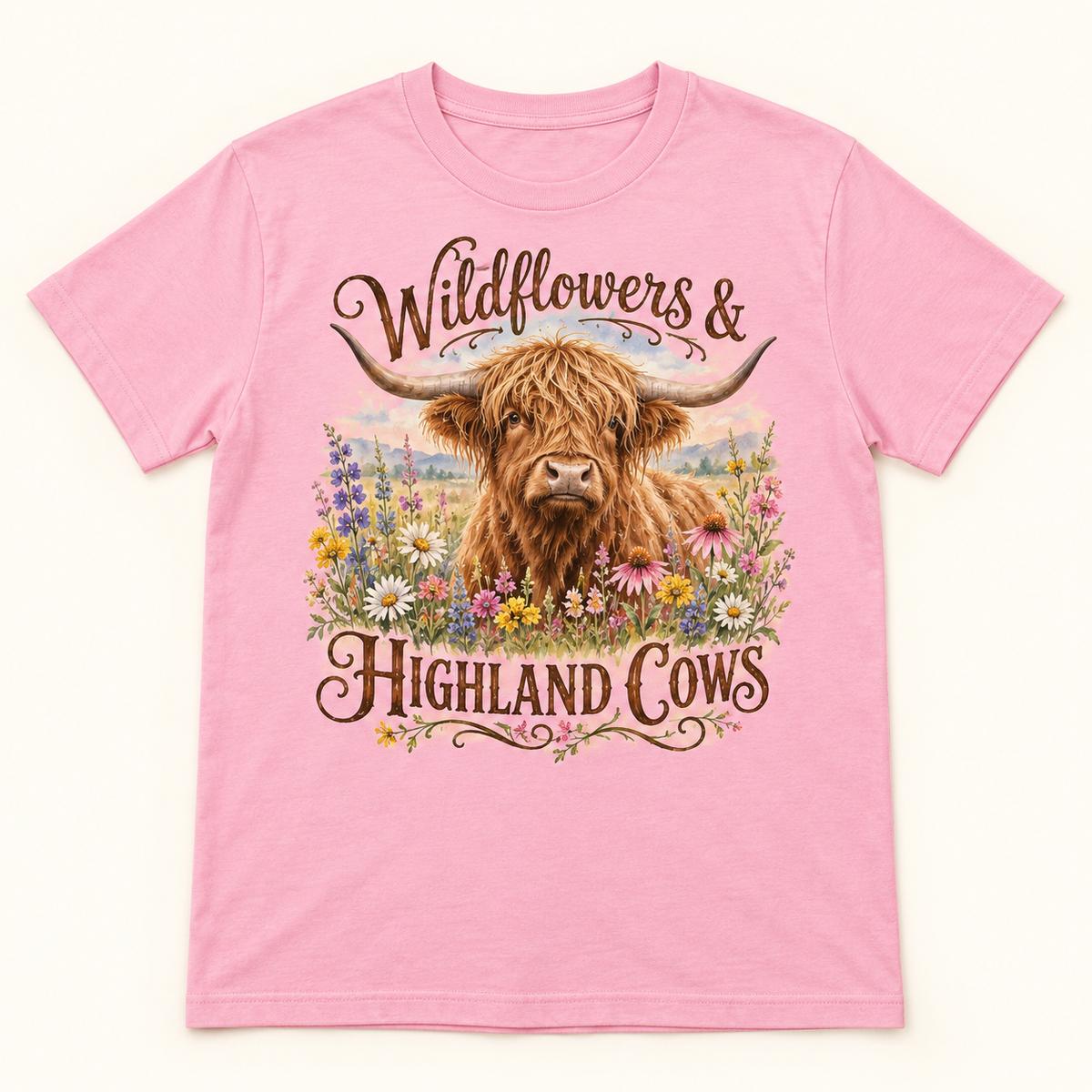 Wildflowers & Highland Cows Highland cow tee mockup
