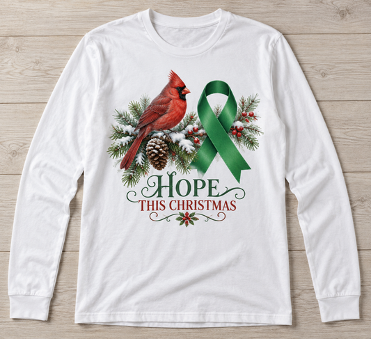Hope This Christmas — Cardinal green ribbon kidney awareness long sleeve tee