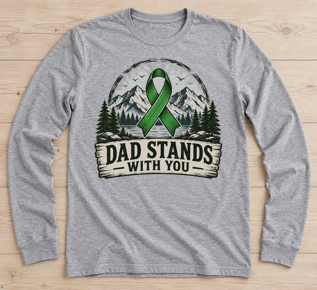 Dad Stands with You green ribbon kidney awareness long sleeve tee