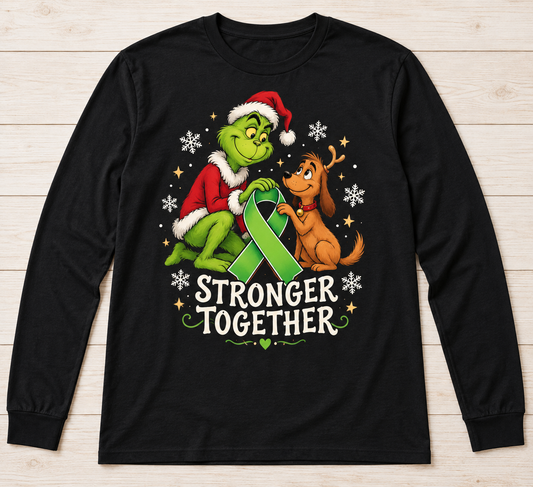 Grinch & Max — Stronger Together green ribbon kidney awareness long sleeve tee