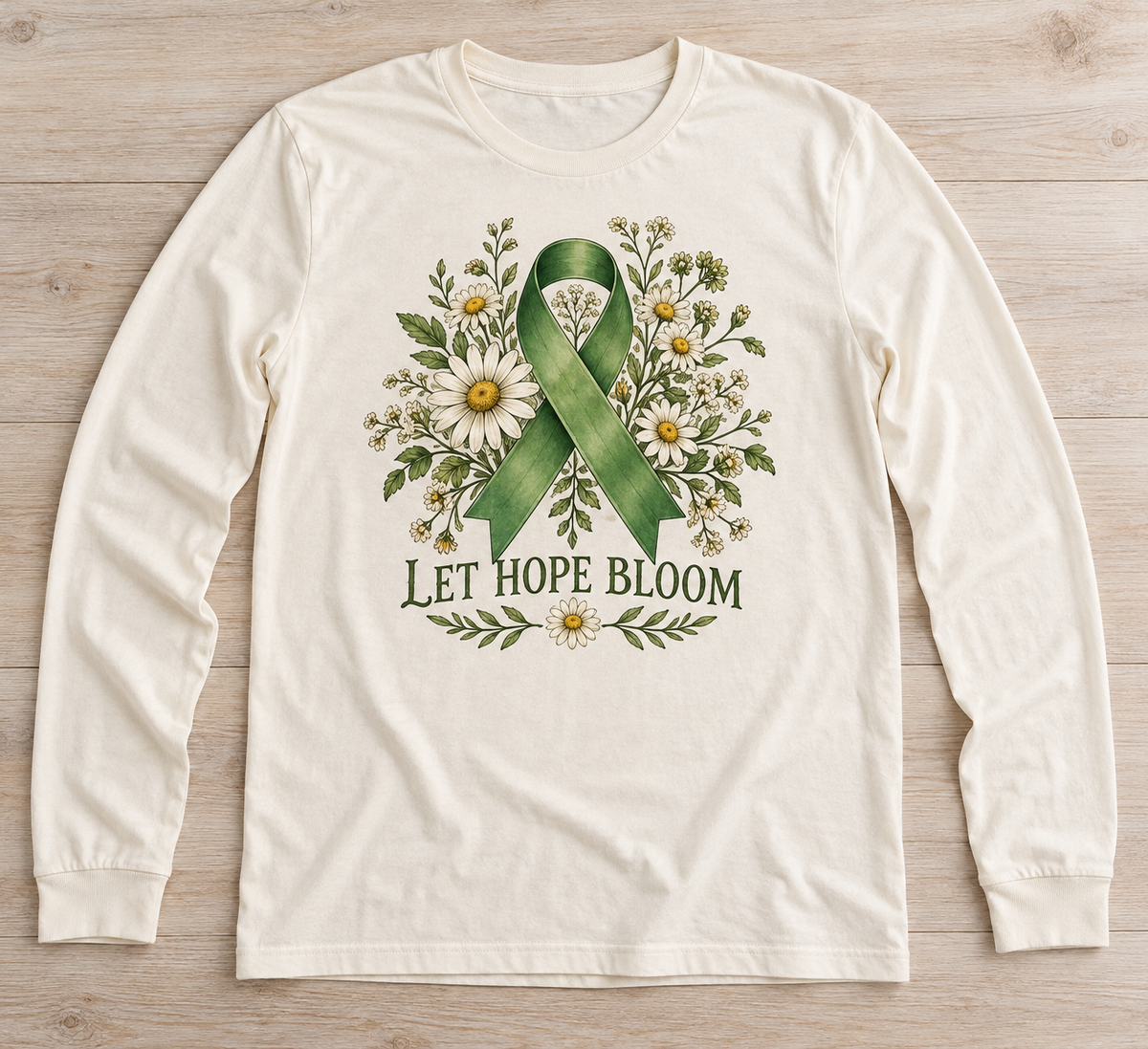 Let Hope Bloom green ribbon kidney awareness long sleeve tee