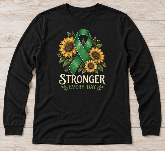 Stronger Every Day — Sunflowers green ribbon kidney awareness long sleeve tee
