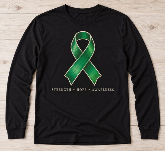 Strength — Hope — Awareness green ribbon kidney awareness long sleeve tee