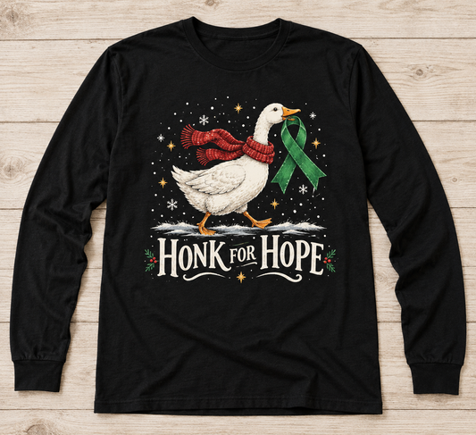 Honk for Hope — Christmas Goose green ribbon kidney awareness long sleeve tee