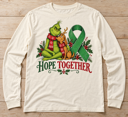 Grinch & Max — Hope Together green ribbon kidney awareness long sleeve tee