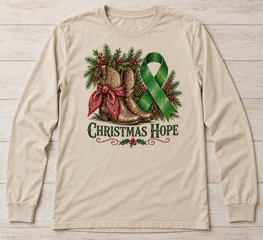 Christmas Hope — Western Boots green ribbon kidney awareness long sleeve tee
