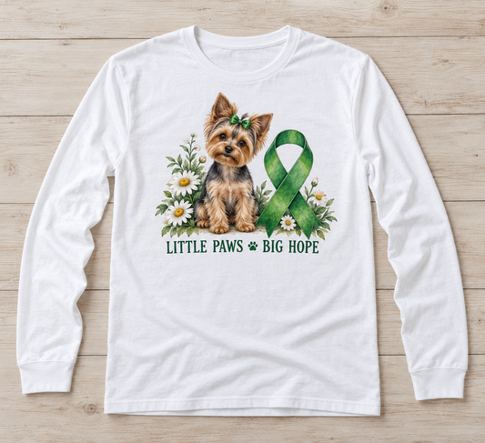 Little Paws — Big Hope Yorkie green ribbon kidney awareness long sleeve tee