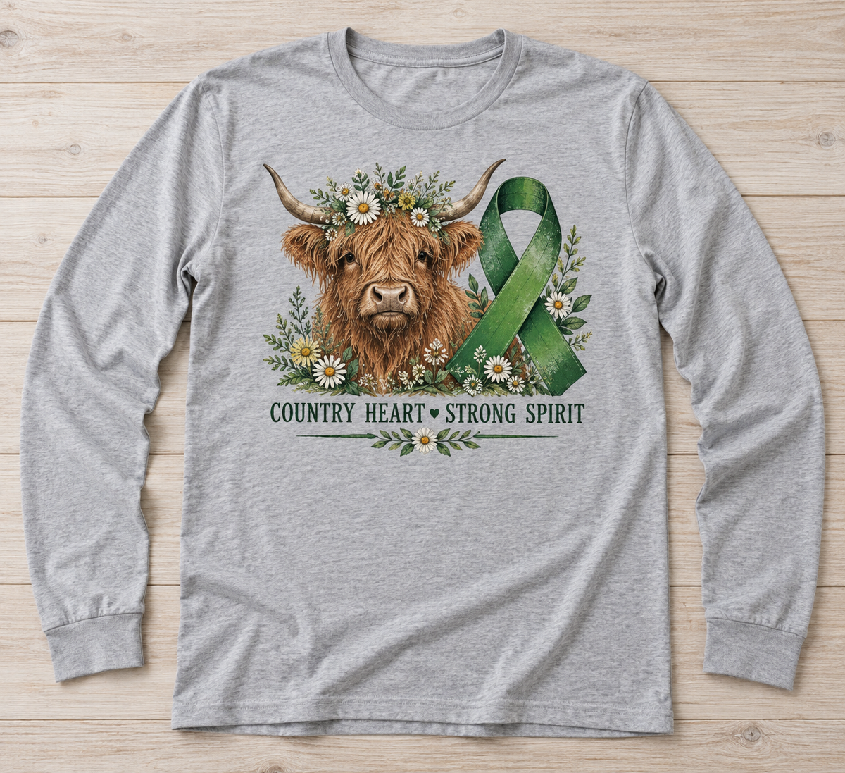 Country Heart — Strong Spirit green ribbon kidney awareness long sleeve tee