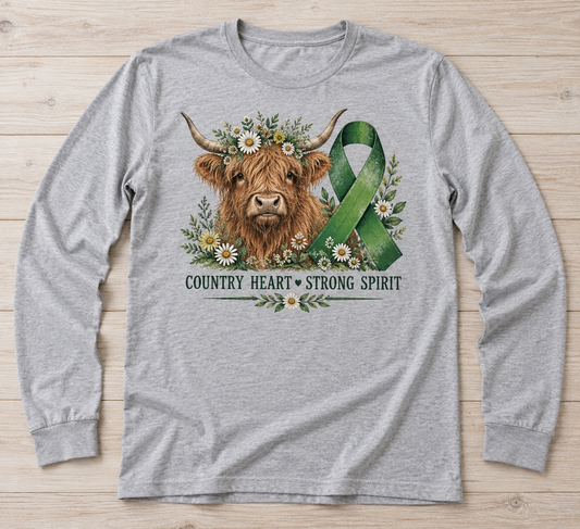 Country Heart — Strong Spirit green ribbon kidney awareness long sleeve tee