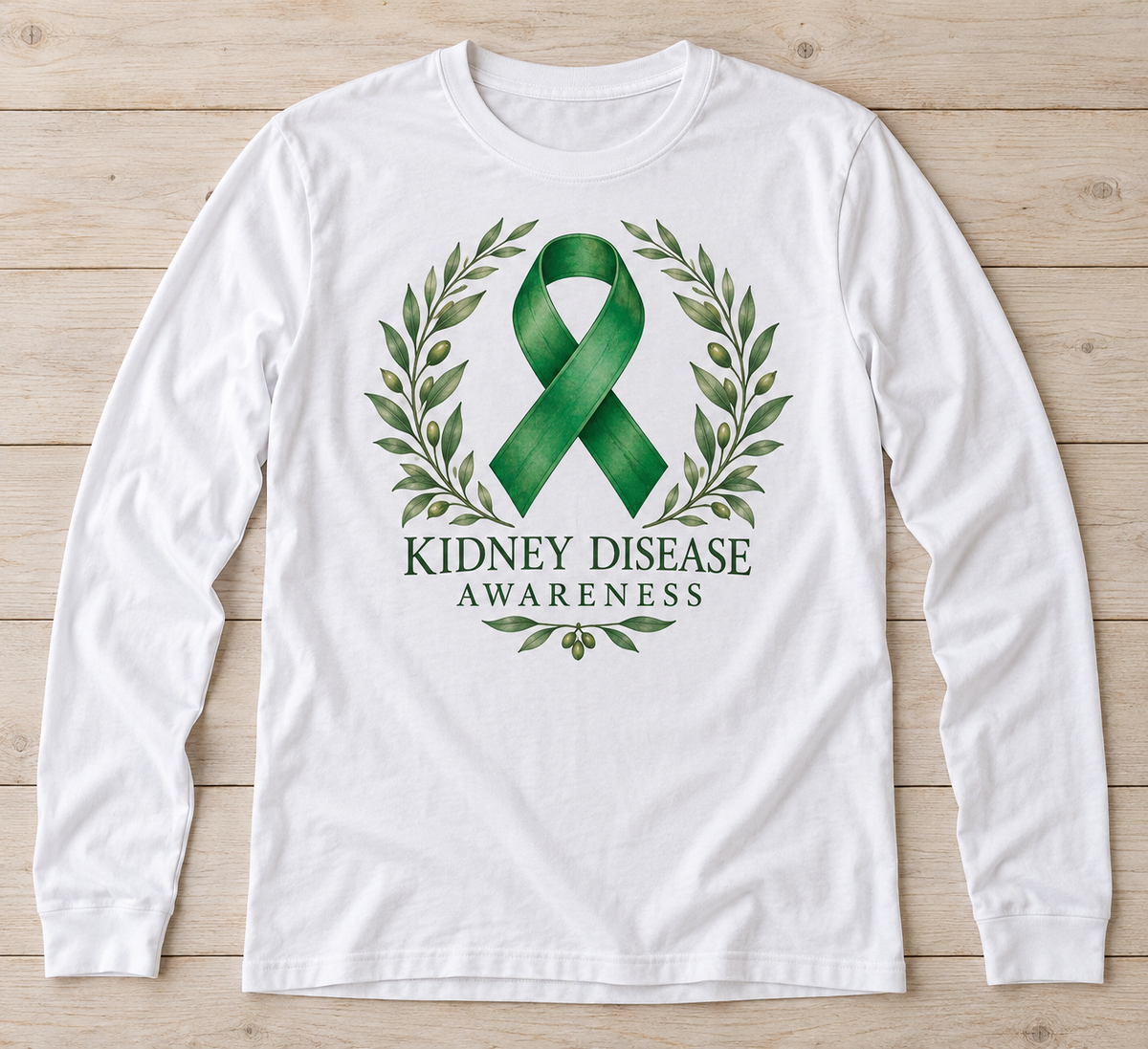 Kidney Disease Awareness — Olive Wreath green ribbon kidney awareness long sleeve tee
