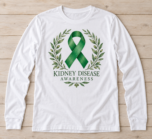 Kidney Disease Awareness — Olive Wreath green ribbon kidney awareness long sleeve tee